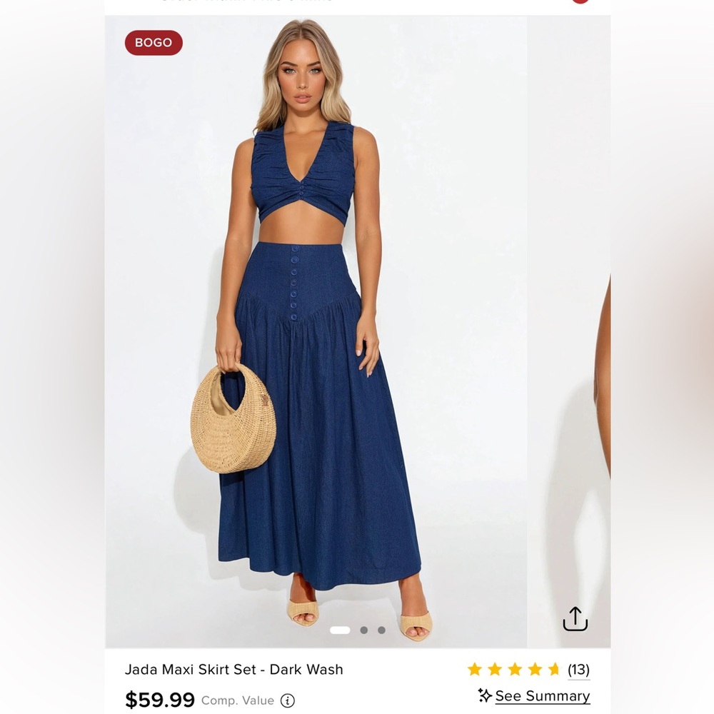Jada denim Maxi skirt set - dark wash